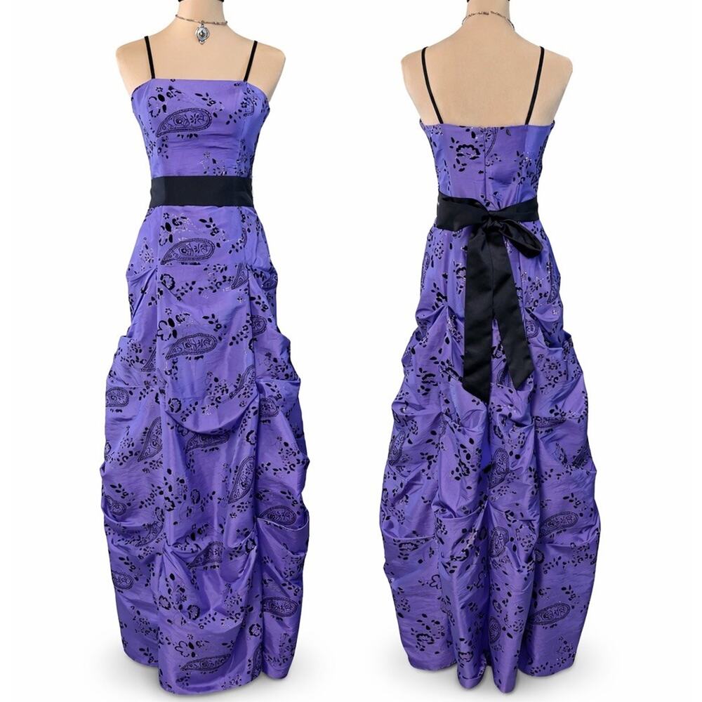 Vintage Y2K Purple Black Velvet Prom Dress Maxi 9/10 Fairy Whimsigoth Glitter‎